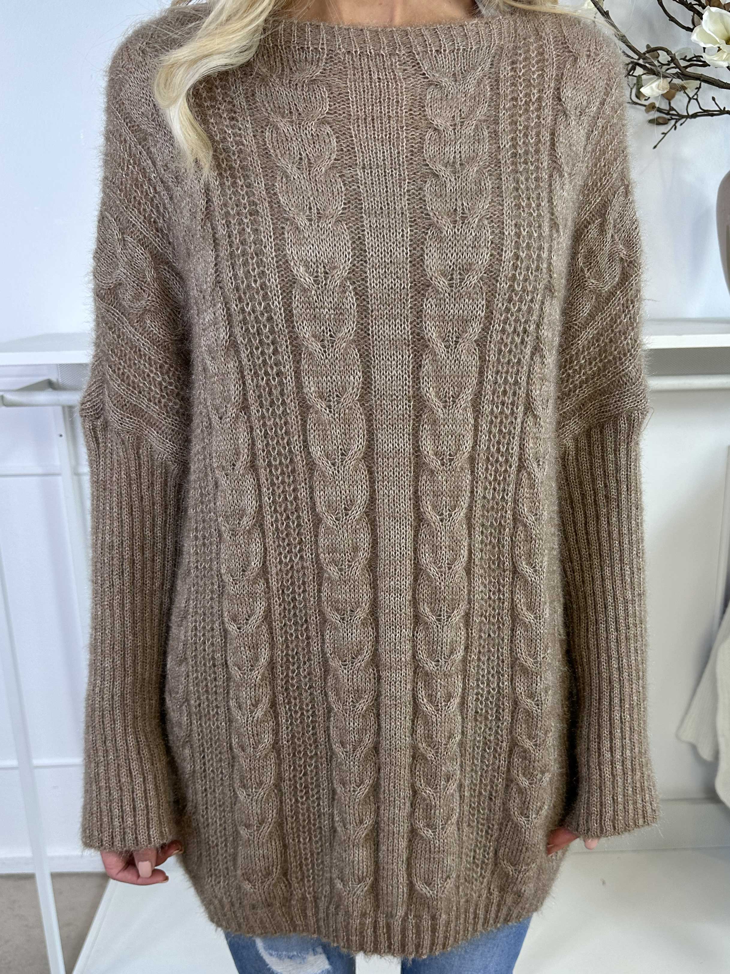 Johanna - Strikbluse med kabelstrik i shiny strik